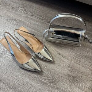 Set: Silver Pointed Heels and Handbag
